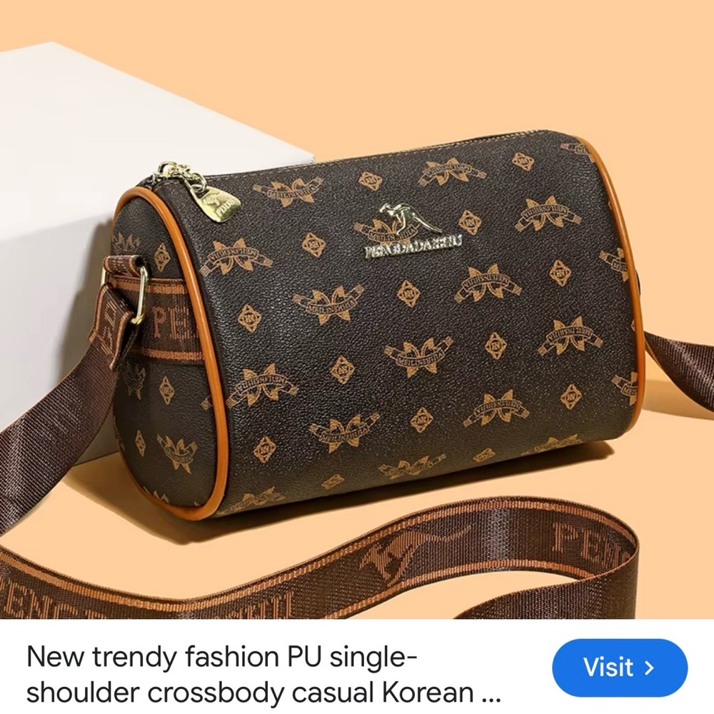 NWT Brown Monogram Crossbody Bag with Faux Leather Trim - Picture 12 of 16